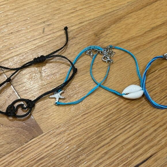 6 piece rope nautical bracelet set turquoise starfish shell anklets - Picture 3 of 6